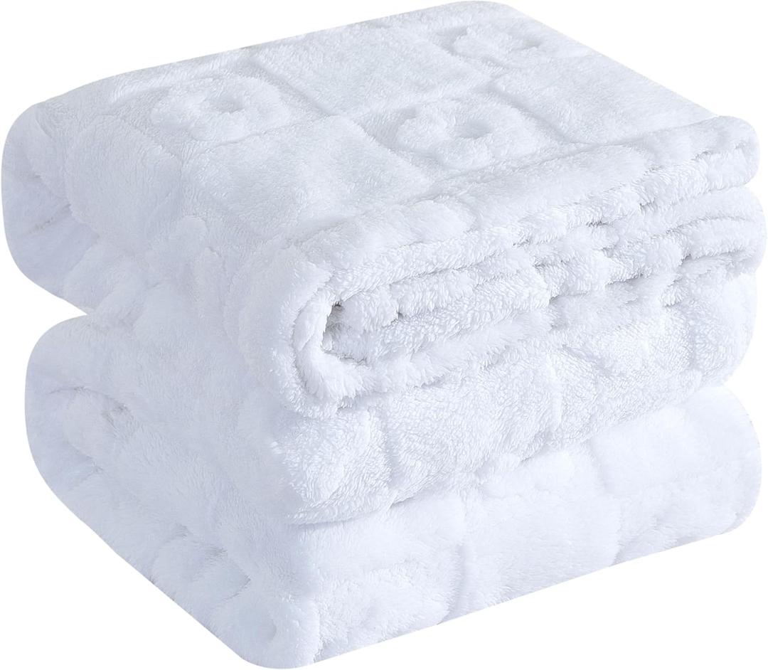 Twin Blanket for Bed - Soft Blankets for Women, Cute Cozy Fleece Blanket for Girls Gift, White,60x80 Inches,3D Textured Flower