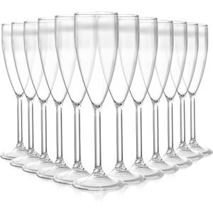 Elsjoy 12 Pack Plastic Champagne Flute, 6 oz Unbreakable Champagne Glasses Reusable Stemmed Champagne Coupes for Event, Wedding, Party