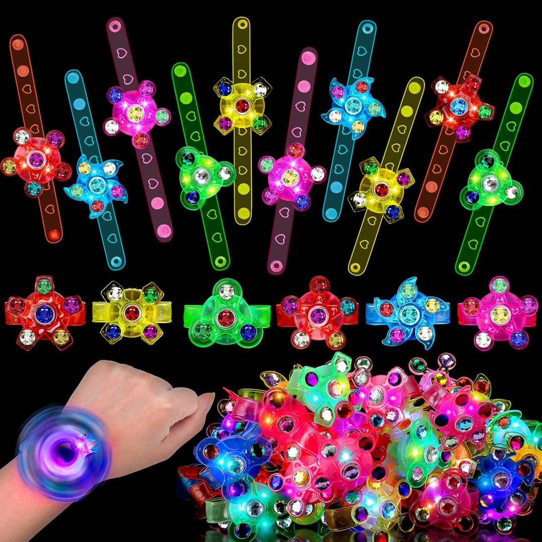 48PCS LED Light Up Fidget Spinner Bracelets Glow Party Favors Bulk for Kids 4-8 8-12 Easter Egg Fillers Goodie Treat Bag Stuffers Treasure Box Toys Carnival Prizes Birthday Return Gifts for Boys Girls