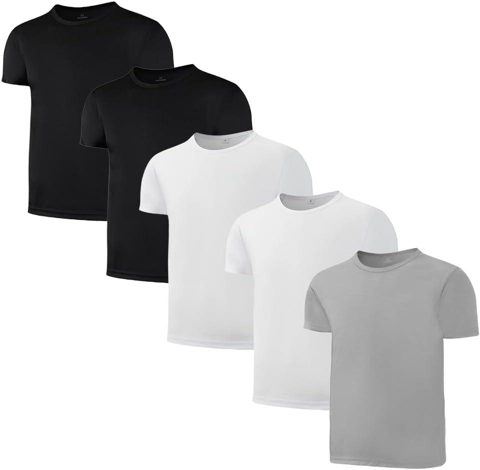 3-Pack Kids/Boys/Youth Mesh Athletic Quick Dry Shirts Youth Activewear Moisture Wicking Short Sleeve T-ShirtsAge 4-15Years (8-9 Years, Black/Grey)