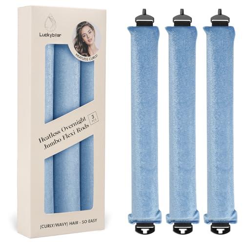 Overnight Heatless Hair Curler Blowout Rods Jumbo Satin Flexi Rods for Heatless Overnight Curls, Soft No-Heat Hair Styling Tools for All Hair Types, 3pcs Blue