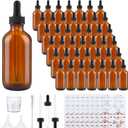 42 Pack 4oz Amber Glass Bottles with Glass Eye Droppers for Essential Oils, Perfumes & Lab Chemicals (Brush, Funnels, 3 Extra Droppers, 48 Pieces Labels & 30ml Measuring Cup Included)