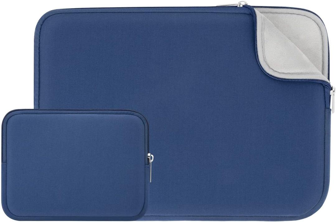 RAINYEAR 14 Inch Laptop Sleeve Protective Case Soft Fluffy Lining Padded Zipper Cover Carrying Bag with Accessories Pouch, Compatible with 14" Notebook Computer Chromebook (Navy Blue,Upgraded Version)