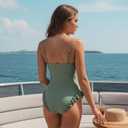 Mxiqqpltky One Piece Womens Swimsuits Y2k Ruffle Bathing Suit Spaghetti Strap Square Neck Tummy Control Slimming Swimwear (Green, L)