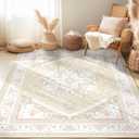 BESTSWEETIE 5x7 Area Rugs for Living Room Washable Non Slip Carpet Low Pile Soft Vintage Print Pattern Rug for Bedroom Dining Room Kitchen Entryway Indoor-Cream/Light Yellow/Brown/Blue/Red/Pink
