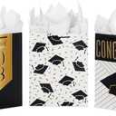 Hallmark 13" Large Graduation Gift Bags Assortment with Tissue Paper (3 Bags: Mortarboards, Class of 2023, Congrats) in Black, White and Gold