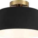 Metal Semi Flush Mount Ceiling Light, 11.6" Black and Gold Industrial Flush Mount, Single Lamp Base Modern Ceiling Light Fixtures for Entryway Hallway Kitchen Laundry Room