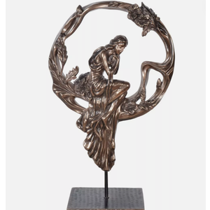 Art Nouveau Celestial Floral Moonlight Lady Sculpture on Stand 13"Wx5.5"Dx23"H