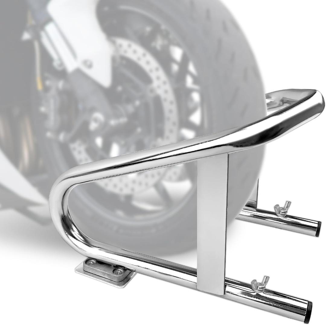 Portable Motorcycle Stand Wheel Chocks for Trailer Or Garage, Heavy Duty Motorcycle Wheel Chock Fits 5.5'' Wide Tires, Silver, 1 PC