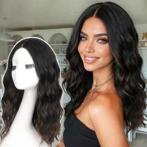 Aisi Hair 18 inch Auburn Highlight Black Wig for Women Medium Length Wave Curly Glueless Synthetic Heat Resistant Hair Wigs for Daily Party Cosplay