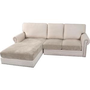 H.VERSAILTEX Velvet Stretch Sectional Couch Covers 3 Pieces Sofa Seat Cushion Covers L Shape Separate Couch Cover for Both Left/Right Sectional Couch (Large Sofa 2 Seater + 1 Chaise, French Oak)
