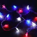 Twinkle Star 4th of July Decoration Lights, 100 LED 49FT Red White Blue Star String Lights, Plug in Fairy String Lights Waterproof, Extendable for Indoor, Outdoor, Independence Day Decor