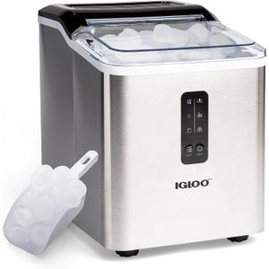Igloo Portable Ice Maker with Scoop - Ice Maker with LED Control Panel & 1.5 Quart Water Tank - Stainless Ice Cube Maker Produces 26 Lbs. of Ice in 24 Hours with 9 Large or Small Cubes in 7 Minutes