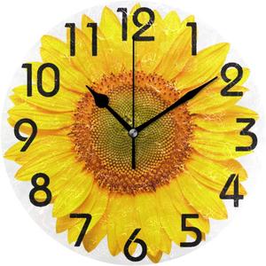 ZzWwR 3D Beautiful Lifelike Big Sunflower Print Round Wall Clock, 9.5 Inch Battery Operated Quartz Analog Quiet Desk Clock for Home,Office,School (Color02)