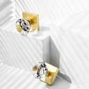 Satin Brass Gold Dummy Door Knob Door Handles, Clear Glass Crystal Inactive Diamond Square Hall and Closet Dummy Door Knobs Interior, 2 Pack