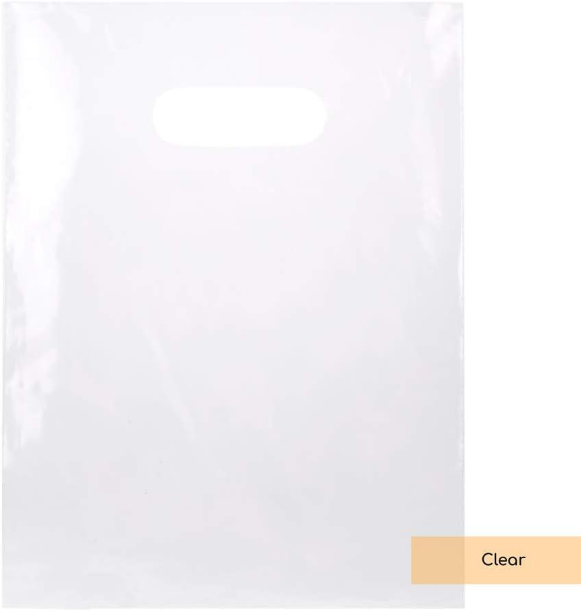ClearBags 100 Clear Handle Bags 9x12, Extra Thick 2.25 Mil Retail Plastic Shopping Merchandise Gift Bags Tear Resistant Strong Durable Anti Stretch For Small Business LDPE Die Cut, 100% Recyclable