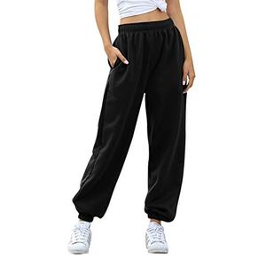 Willow Dance Womens High Waisted Sweatpants Athletic Baggy Joggers Pants Lounge Work with Pockets Fall Winter Black L