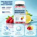 Magnesium Bisglycinate Gummies 400mg Chelated Magnesium with Vitamin D3 B6 and L-Theanine Sleep Support Calm, Muscle Relaxation Bone Health, 90 Gummies| 45 Day Supply, Lemon Raspberry Flavor, Best Before: 04/16/2028