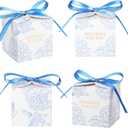 Yoption 50pcs Hydrangea Party Favor Boxes, 2.75 x 2.75 x 2.75 Inch Blue Candy Boxes with Ribbons for Wedding Bridal Baby Shower Birthday Party Decorations, 1 Count