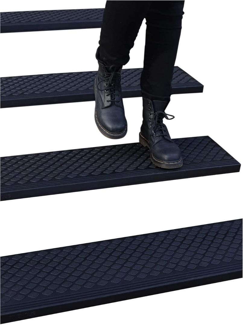 Rubber Stair Treads Non-Slip Outdoor 48x10 (4-Pack)  Anti-Slip Step Mat with Nosing