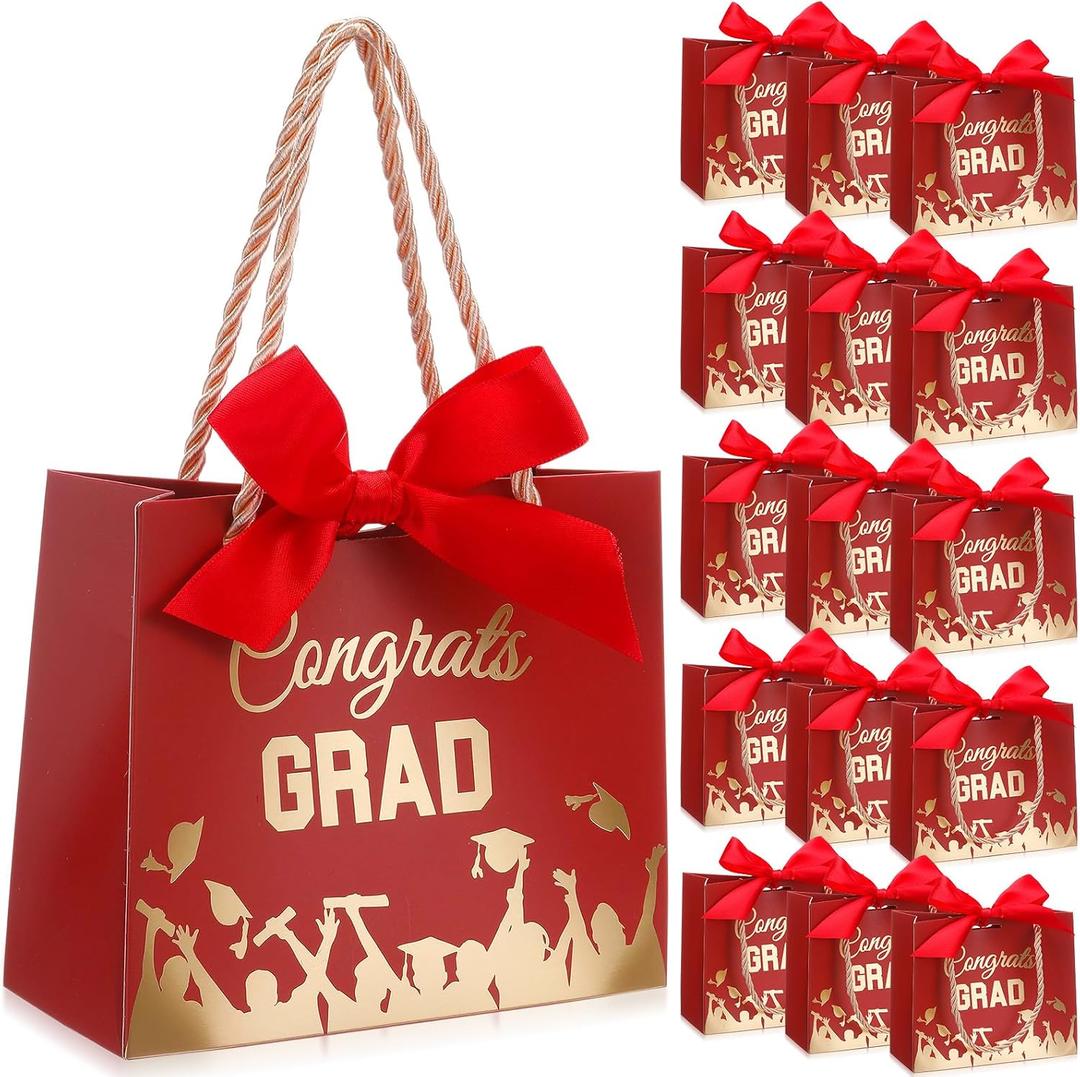 Tenceur 40 Pack Mini Graduation Gift Bag with Ribbon 5.5 x 2.4 x 4.7 Inch 2026 Congrats Grad Party Favor Bag Small Graduation Goodies Candy Snack Packing with Handle for Congratulation Decor, Red