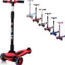 3 Wheels Kick Scooter for Kids Teens Ages 6-18 Years Extral Wide Deck 4 Adjustable Height and Foldable Handlebar LED Flashing Glider Push Scooter for Boys Girls (Red)