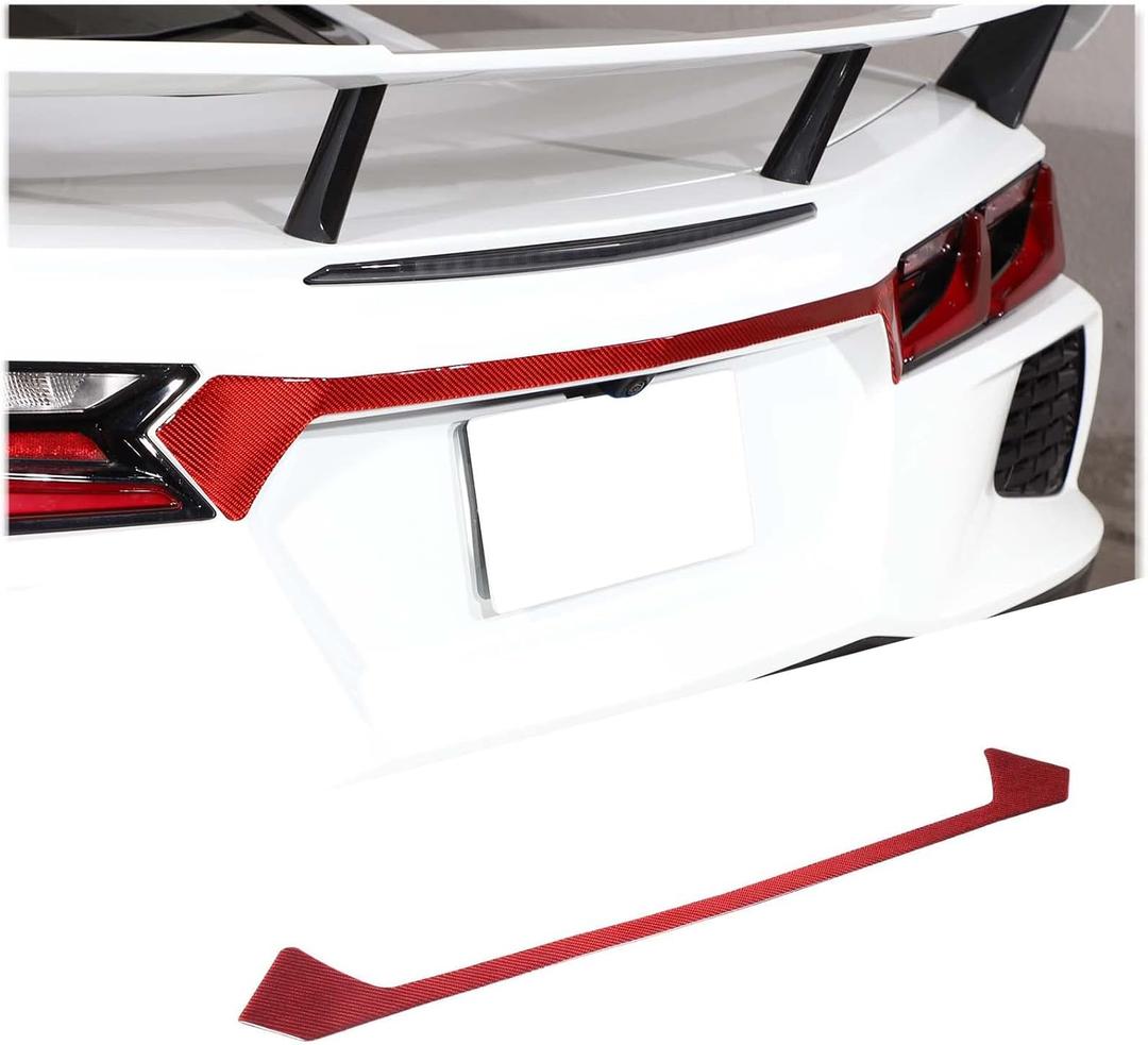 CHEAYAR Soft 3D Real Carbon Fiber Car Rear Tail Marker Trim Strip Sticker Trim Compatible with Corvette C8 Stingray Z06 Z51 2020 2021 2022 2023 Interior Decoration Accessories (Red)