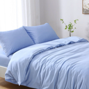 Striped Duvet Cover Set King Size Breathable Durable 100% Washed Cotton  (Light Blue White Pinstripes, King)