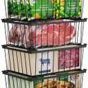 iSPECLE Freezer Organizer Bins - 4 Pack Stackable Deep Freezer Organizer Bins for 5 Cu.Ft Chest Freezer Easy Get Food from Bottom without Digging, Add Space Sort Store More Frozen Food, Black