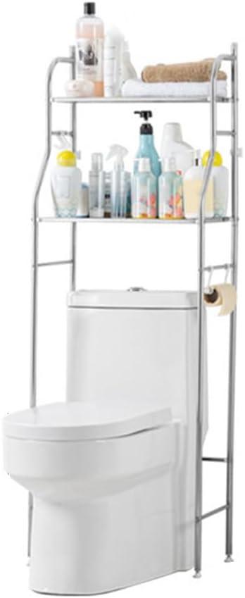 2-Tier Over The Toilet Storage, Over Toilet Bathroom Organizer, Freestanding Metal Bathroom Shelves, Over The Toilet Organizer with Hooks and Paper Holder, Space-Saving, Stainless Steel, Stainless steel two layers