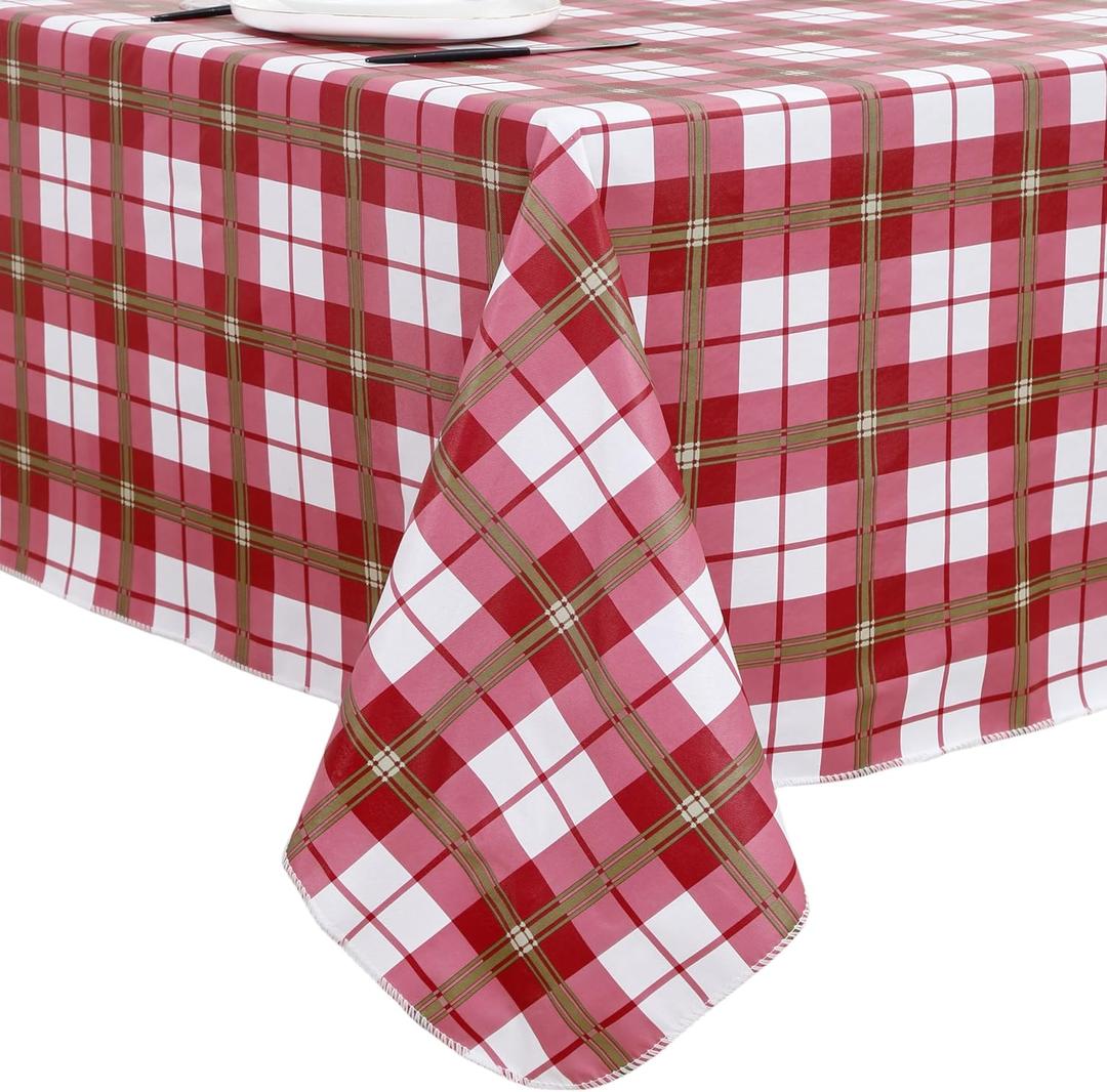 Walrus Heavy Duty Vinyl Tablecloth with Flannel Backing Waterproof Oil-Proof Plastic Table Cloth Stain-Resistant Wipeable Rectangle or Square Table Cover for Indoor and Outdoor (Lattice,52x70 Inch)