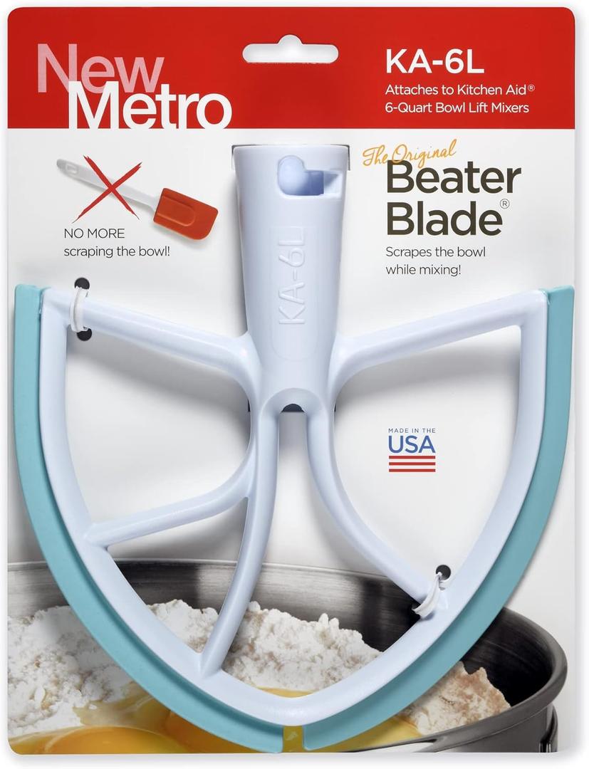New Metro Design KA-6LAQ Plastic Beater Blade, works w/most KitchenAid 6 and 7 Qt Bowl-Lift Stand Mixers, Aqua