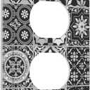 Black Tiles Modern Retro Textures Morocco 1 Gang Electrical Outlet Covers Single Duplex Wall Plate Decorative Receptacle Light Switch Cove for Bathroom Bedroom Decorate