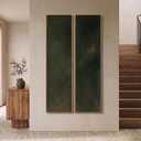 Framed Abstract Wall Art Set, 2 Piece Vertical Dark Green Canvas Prints, 14"W x 57"H x 2Pcs