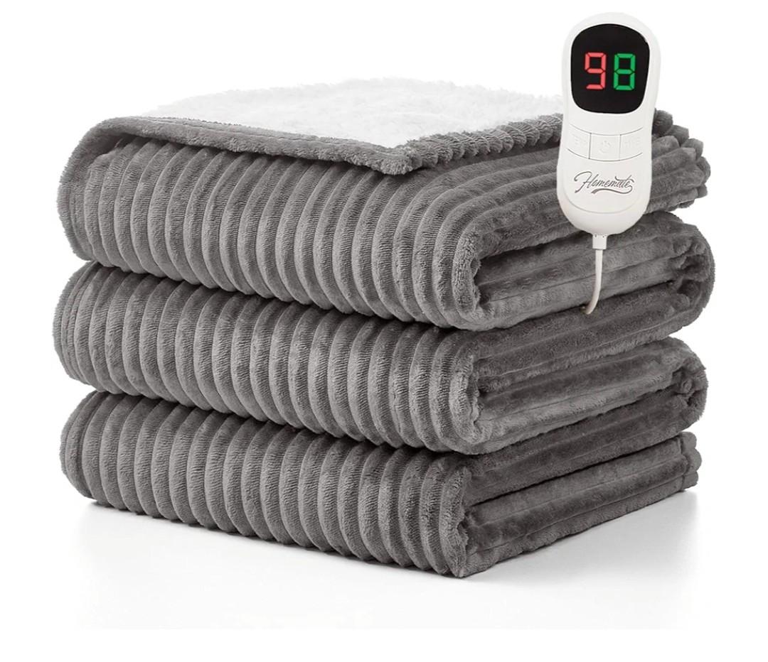 Homemate Heated Blanket Electric Throw - 50"x60" Heating Blanket Throw 1/2/4/6/8 Hours Auto-Off 10 Heat Levels Over-Heat Protection Soft Flannel Sherpa Heater ETL Certification