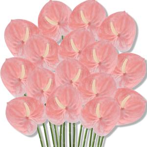 Hanaive 20 Pcs Artificial Anthurium Flowers 23.6 Inch Fake Anthurium Flowers for DIY Vase Bouquets Centerpiece Arrangements Wedding Bridal Shower Party Home Decor(Pink)