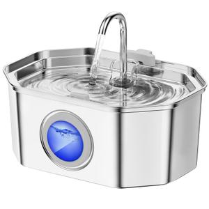 Cat Water Fountain Stainless Steel 108oz/3.2L, APAUK Automatic Pet Fountain Dog Water Dispenser with Water Level Window, Quiet Cat Fountain for Drinking, Inside with Replacement(2 Filters&2 Sponges)