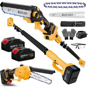 2-in-1 Electric Pole Saws for Tree Trimming, 6 Inch Mini Chainsaw Cordless with Extension Pole, 2 x 4000mAh Batteries,Battery Powered Pole Chain Saw, Tree Trimmer Limb Branch Cutter Pruner