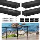 8FT Aluminum Black Handrail, 4 Pack Rectangular Flat Top Hand Rail Prefect for Coastal Projects, Deck Railing Top Rail Square Tube with 8 Nylon End Cap for Indoor Outdoor Stairs DIY Balustrade