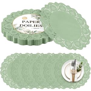 Kochorie 150 Pieces Lace Paper Doilies 12 Inches Round Sage Green Paper Doilies Disposable Decorative Placemats for Food Cakes Crafts Party Weddings Tableware Decoration