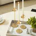 2 x DN DECONATION Gold Candle Holders, Brass Taper Candlestick Holders Set of 3, Vintage Metal Candle Sticks Holder with Wax-Catcher for Fall Decor, Thanksgiving Table Centerpiece, Wedding