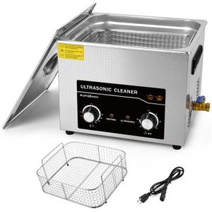 Commercial Ultrasonic Cleaner,15L with Knob, Heater Timer 6 Transducers 450W+360W 40kHz for Carburetor Bike Chain Brass Instrument Jewelry Denture Professional