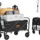 VEVOR Collapsible Folding Wagon Cart, 220lbs Heavy Duty Wagons Carts Foldable with Wheels, Outdoor Portable Garden Cart Utility Wagon for Groceries Camping Sports with Large Capacity & Drink Holder