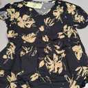 YESNO Summer Floral Midi Dresses for Women V Neck Puff Short Sleeve Frill Trim Dress with Pockets Small