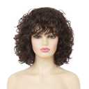 Kaneles Short Brown Curly Wig Womens Bob Wig with Bangs Shoulder Length Naturel Hair Wigs for Daliy Party Halloween Use (11 x 7.5 x 2.7 inches)
