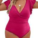 Blooming Jelly Womens Tummy Control Bathing Suit One Piece Plus Size Swimsuits Lace Up Back Ruffle Swim Suits 2025, Size 2XL