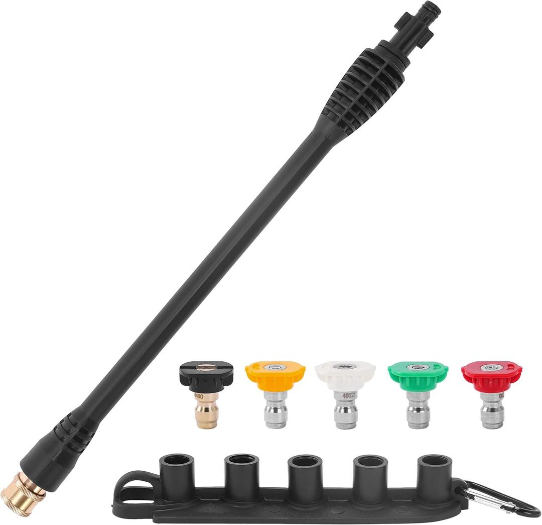 FIXFANS Pressure Washer Wand Replacement, 16 Inch Power Washer Wand with 1/4 Quick Connect, 5 Spray Nozzles, 1 Tips Holder, Compatible with Some Ryobi, Portland, Husky Pressure Washers Black