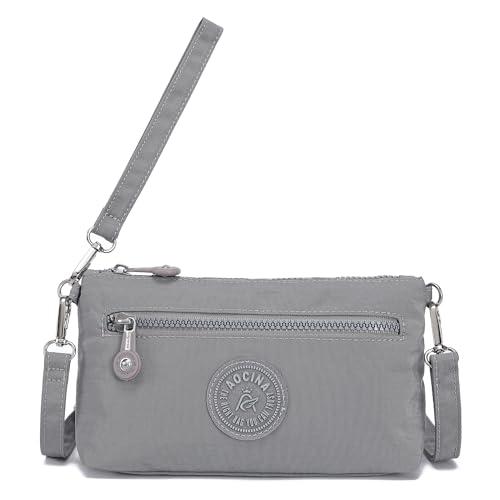 AOCINA Small Wristlet Wallets for Women RFID Blocking Crossbody Purses Nylon Cell Phone Bag for Daily Travel(Gray)