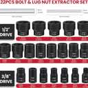 22PCS Bolt Extractor Set, 1/2" and 3/8" Drive Easy Out Stripped Locking Lug Nut Removal Tool, Ez Out Wheel Lock Remover Kit for Extracting Damaged, Broken, Rusted Nuts & Screws(Red)