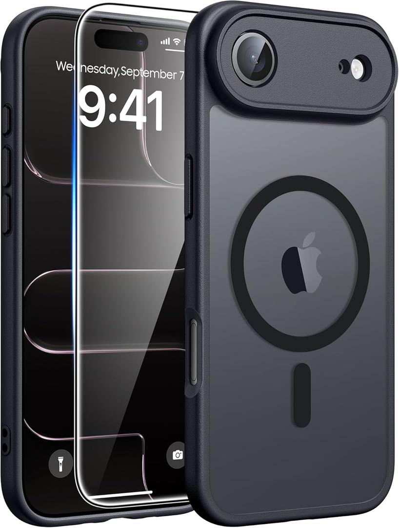 for iPhone Air Case 2025: Magnetic Translucent Matte [Full Covered Camera Protection] [Screen Protector] Military Grade Shockproof Slim Cover Drop Proof Protective Phone Cases - Black